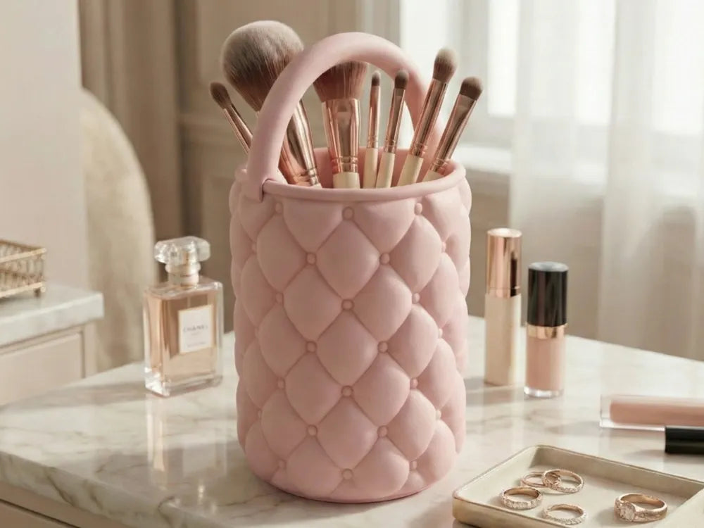 Luxury Quilted Makeup Brush Holder 🎀🌸