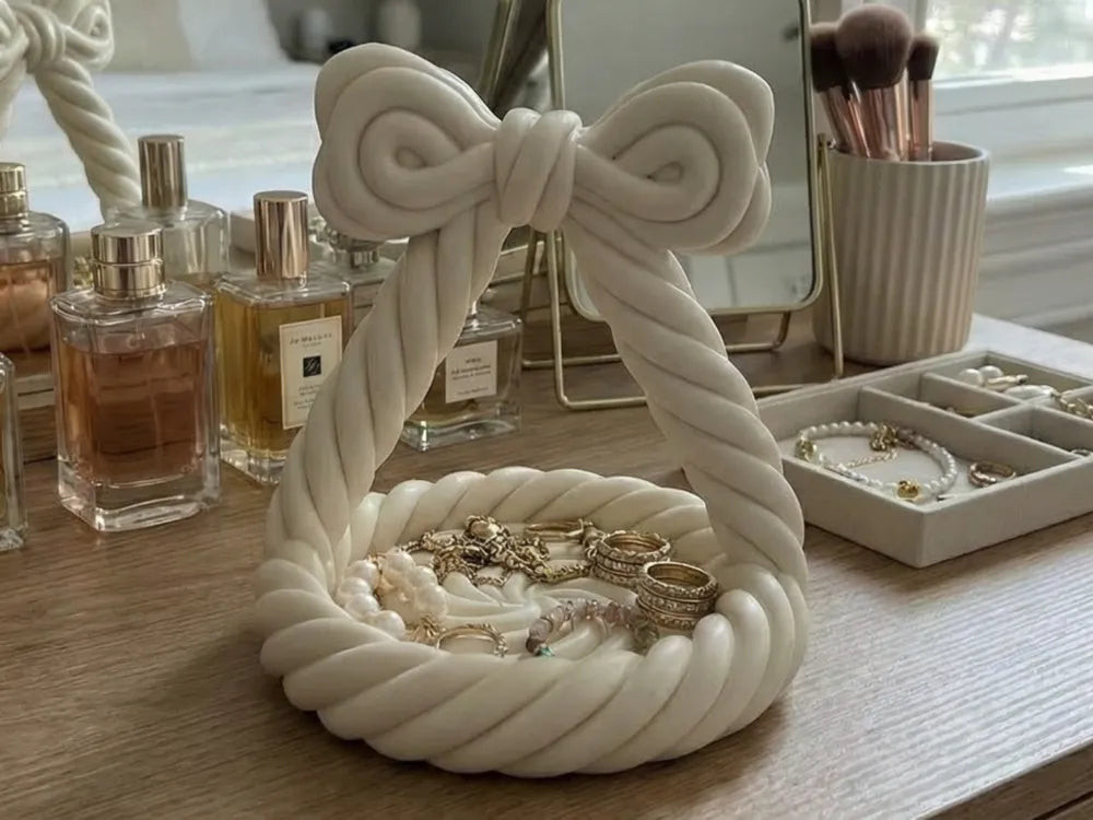Enchanted Rope Bow Jewelry Basket 🎀🤍